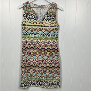 Ellie Kai Womens Shift Dress 4 Multi-Color Pullover Sleeveless Geo Print Stretch